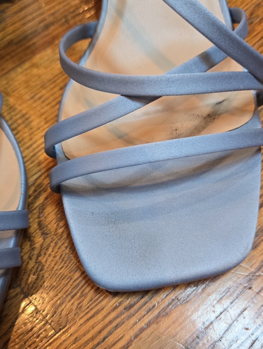 Azazie Matte Satin Block Heels, 7.5, Dusty Blue - Picture 2 of 3